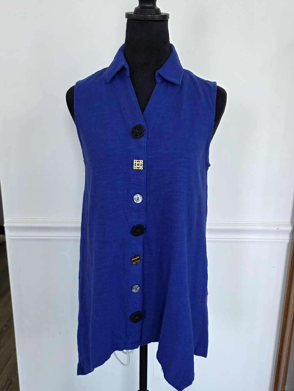 Passport Royal Blue Sleeveless Button-Front Tunic